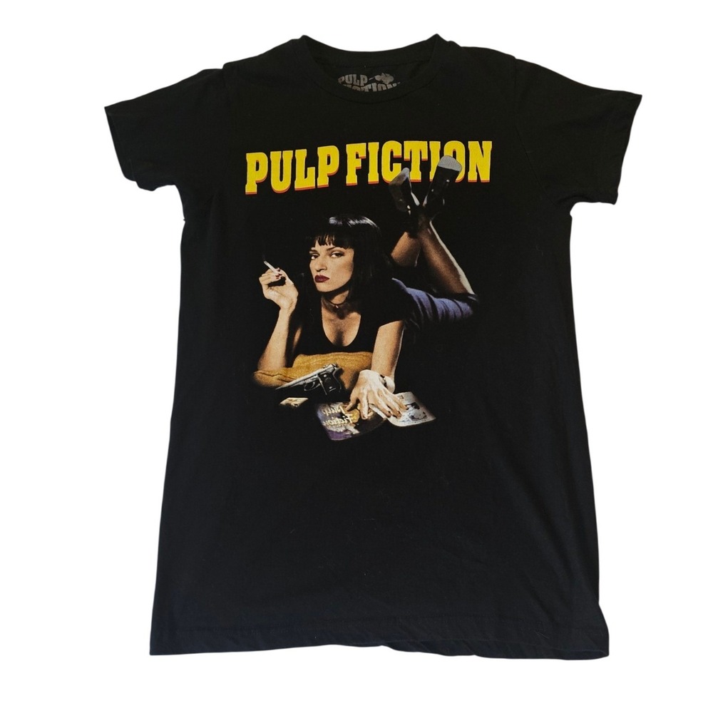 Pulp Fiction Mia Wallace Graphic T-Shirt Mens Small Black Goodie Two Sleeves Tee